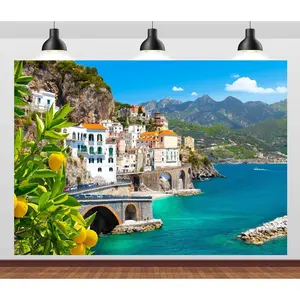 Italy Amalfi Coast Photo Backdrop Sea Landscape Background Luxurious Coastal Villas Lemons Tree Backdrop Europe Popular Travel Place Portrait Photoshoot