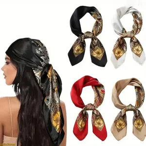 4 Pcs 27 Inch Satin Silk Hair Scarf for Women, Soft Square Head Scarf Bandana, Versatile Fashion Hair Accessory for Daily Styling And Casual Outfits