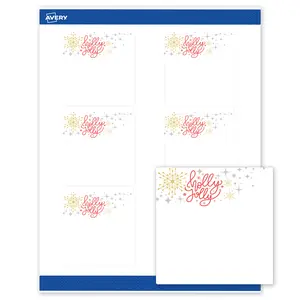 Avery Printable Labels with Sure Feed Technology, Square, 3" x 3", Pre-Printed Holly Jolly Metallic Sparkles Design, Matte White, Laser & Inkjet Compatible, 60 Total
