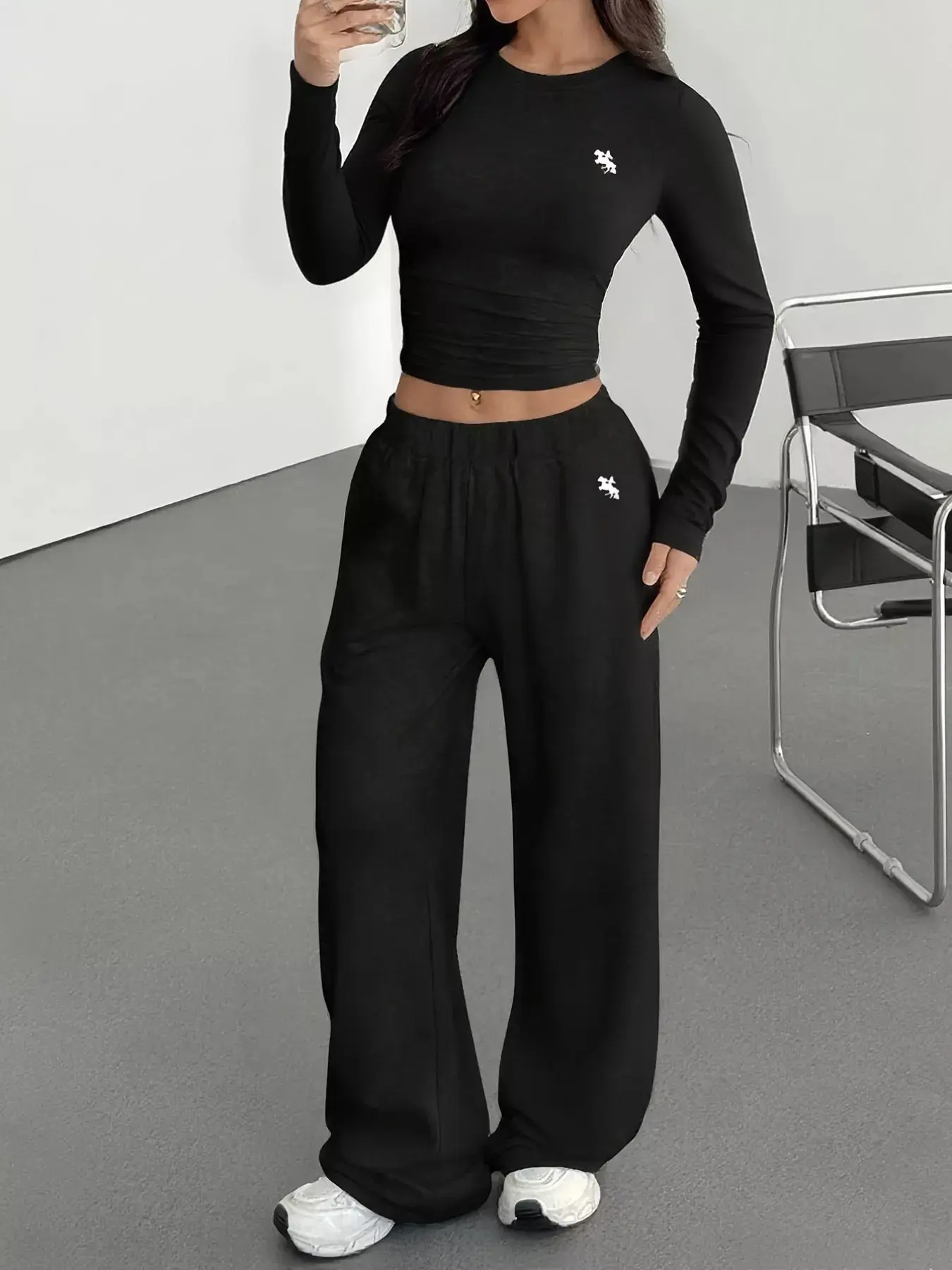 Long Sleeve Top and Wide Leg Pants Set