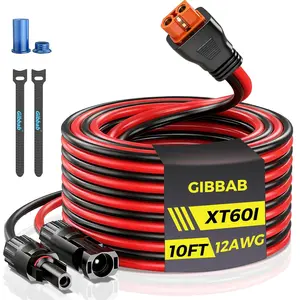 12AWG 10FT Solar to XT60i Cable, Gibbab 3 10 25FT Solar Panel Connector to XT60i-F Adapter Extension Charging Cable Caps for Portable EcoFlow River Delta Anker SOLIX Power Station Generator Battery RV