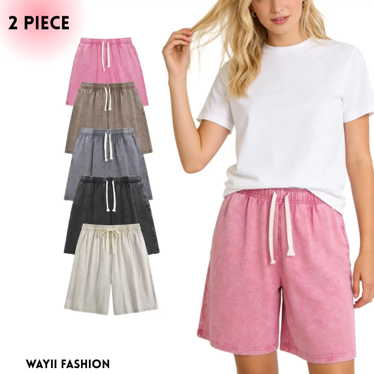 Wayii Fashion 2PC Women's Acid Washed Shorts Athletic Vintage Short Cotton Heavyweight Elastic Waist Streetwear Sweatpants Unisex Design Perfect for Men & Women Wayii Fashion 2PC Women's Acid Washed Shorts Athletic Vintage Short Cotton Heavyweight Elastic Waist Streetwear Sweatpants Unisex Design Perfect for Men & Women