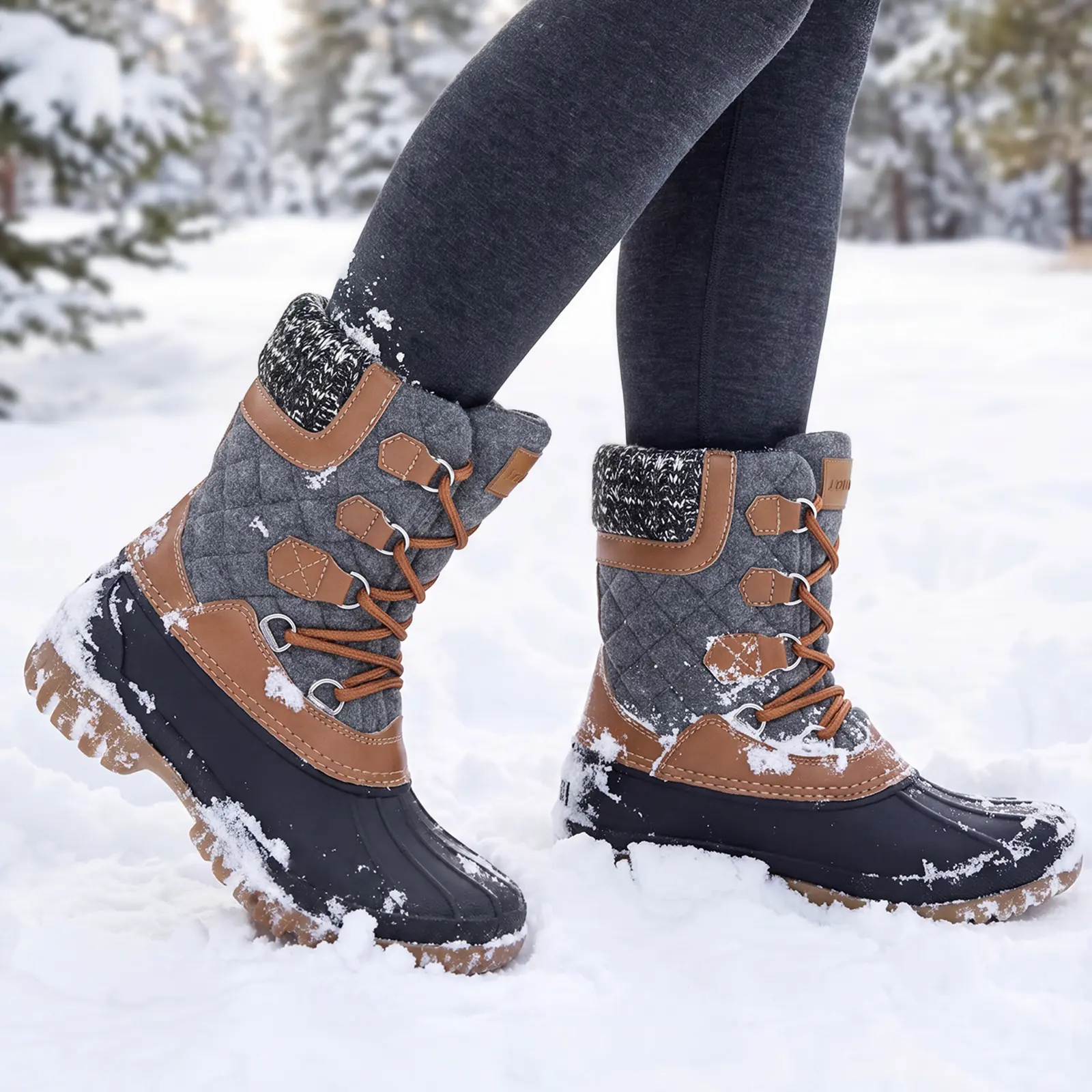 LOCFIR Women's Mid-Calf Insulated Thermal Snow Boots - Warm, Non-Slip, Soft, Lace-Up Duck Footwear with Functional Design for Outdoor Walking Shoes, Chilly Day Style Cold Weather Gear