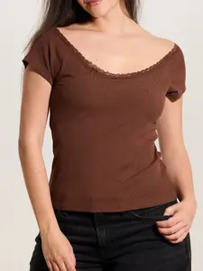 Lace Cotton Scoop Short Sleeve