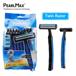 PearlMax Men's Disposable Razors - 2-Piece Set with Double Stainless Steel Blades and Lubricating Strip