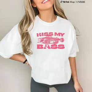 Kiss My Bass Vintage Style Fishing T-Shirt, Fisher Graphic Shirt Pink Design Limited Edition Menswear Birthday Christmas Day Menswear Birthday