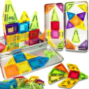 Mini Magnetic Tiles Travel with Iron Box, one box (24/40PCS) Magnet Building Block Set Travel Toys for Kids Ages 3+, Portable Magnet Toys Gifts for Boys & Girls Christmas Birthday