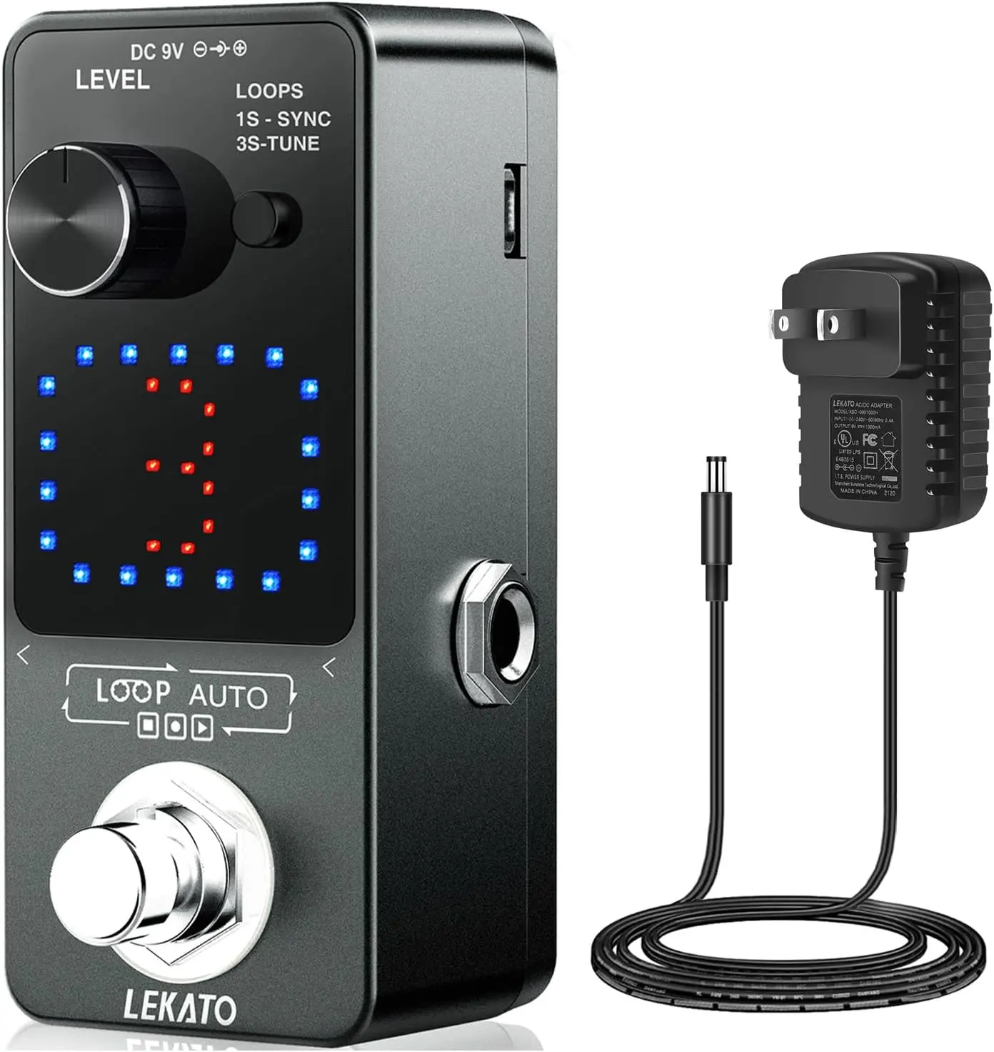 LEKATO Looper 3 Loops 18 Minutes Record Time, Electric Guitar Bass Effect Pedal Loop Auto, w/ 9V Power Supply Adapter & USB Cable Set, w/ SYNC & Tuner Function Loop Station, w/ LED Screen, Music Lover Beginner Musician Boy Girl Gift