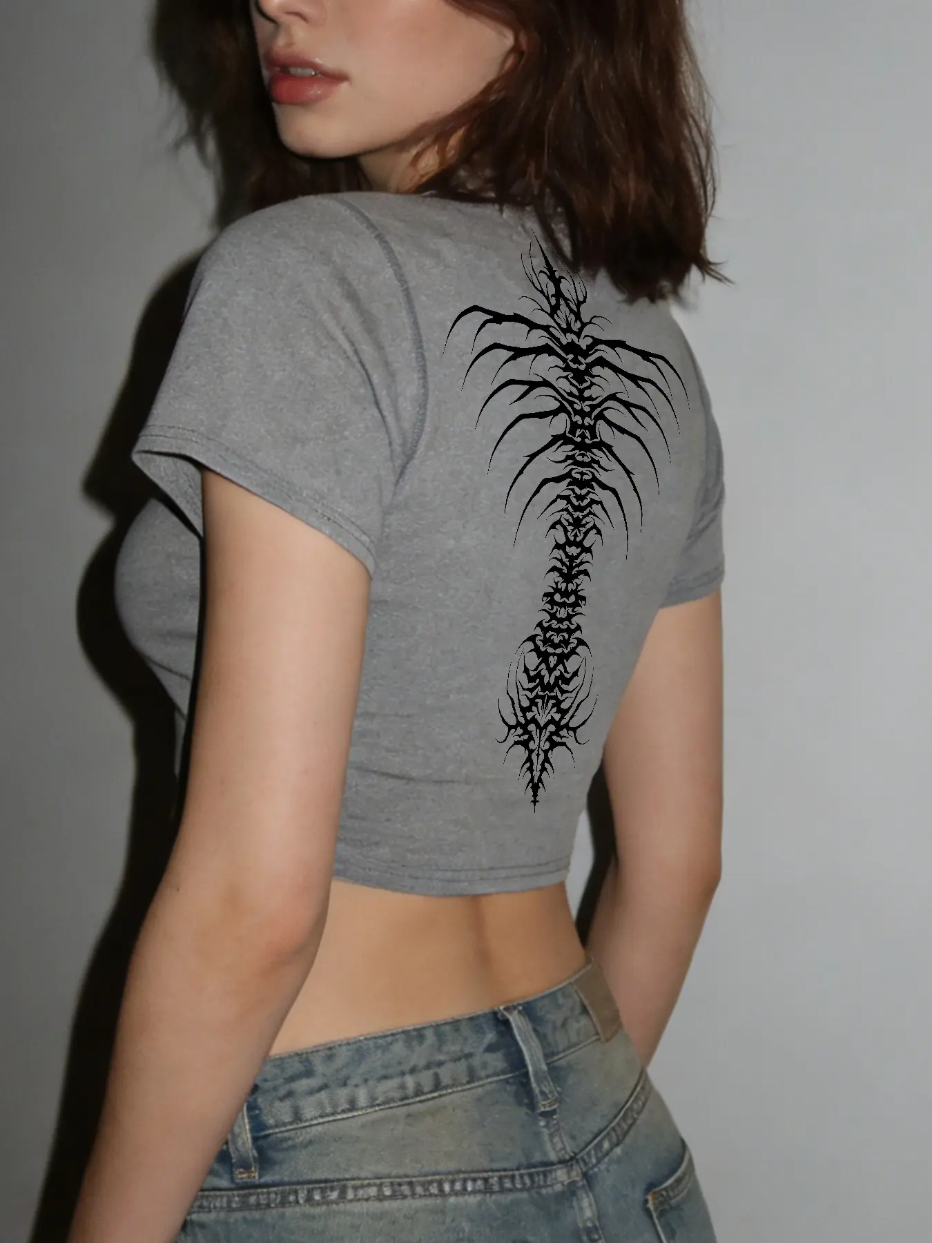 Women's Gothic Thorn Print Short Sleeve Crop Top, Summer Quick Dry Breathable Sports Tee, Casual Gym Yoga Running Shirt, Sports Tops