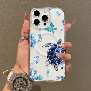 Trendy Magnetic Case for iPhone11/12/13/14/15/16/17/promax, Sea Turtles Pattern Ultra Slim, MagSafe Support, Shockproof | Playful & Fun Style