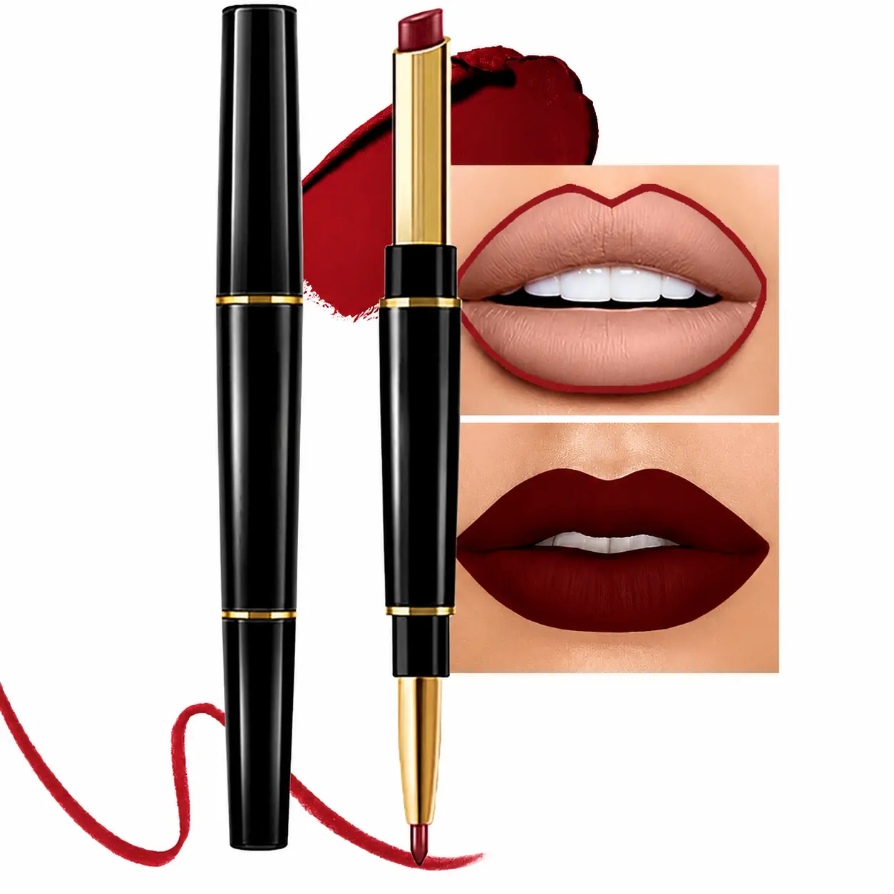 Red Lip Liner & Lipstick Set Kit for Women, Matte Lips Kit with Lip Liner Lip Stains Long Lasting Waterproof 24 Hour Lipstick and Lip Liners Combo Lipliners Pencil