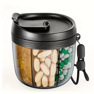 Cute Black Pill Dispenser 7 Large Compartments, Portable Easy Wide Opening Anti-Mix Pill Bottle Organizer For Travel, Medications Vitamins Supplements BPA-Free Healthcare