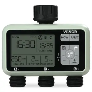 VEVOR Water Timer, TikTokShopBlackFriday, 3 Outlets, Hose Watering Sprinkler Timer, with 3 Independent Watering Zone LCD Display Rain Delay Mode Manual Mode 360° Brass Inlet Metal Filter, IPX6 Waterproof for Yard Watering