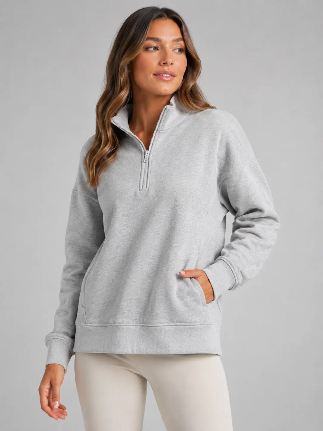 MARK FAST Soft Fleece Quarter Zip Mock Neck Sweatshirt, Relaxed Oversized Half Zip Pullover with Hidden Pockets for Women & Men