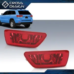 CROSSDESIGN 2x Red LED Rear Bumper Fog Tail Brake Lights Fit For 2011-21 Jeep Grand Cherokee