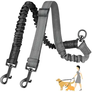 Dual-Dog Leash for Large Breeds Automatic Retractable 360° Rotating Anti-Tangle Durable Reflective Harness Adjustable Safety Leash