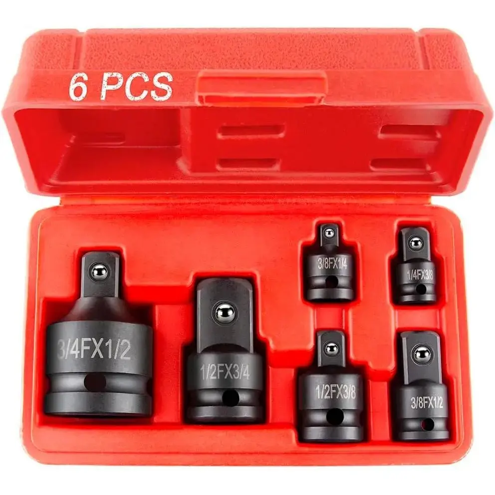 6-Piece Corrosion-Resistant Chrome Vanadium Steel Impact Socket Adapter Set, 1/4"-3/4" Sizes, Drivers & Drive Reducers, Impact Ratchet Extension Conversion Kit for Automotive & Industrial Jobs to Improve Work Efficiency