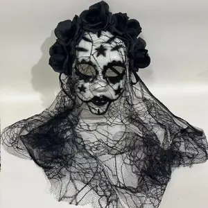 Halloween Horror Prank Scary Mexican Ghost Lace Veil Mask, Cosplay Party Prop, Spooky Halloween Costume Accessory, Fun Halloween Decoration