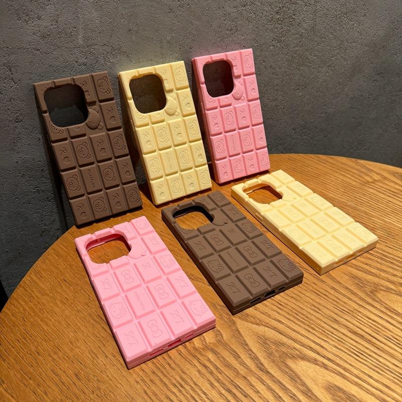Chocolate-Style Keyboard Design Phone Case for iPhone 16 Pro Max & Apple 15 — Featuring Rilakkuma and Hello Kitty (Silicone)