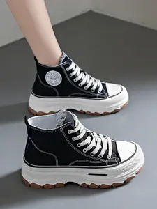 Women's Height Increasing College Style Canvas Shoes, Classic Thick Sole Casual Trainer Shoes, Multi-Functional Elegant Design for Daily Wear, Sneaker, Walking Shoes