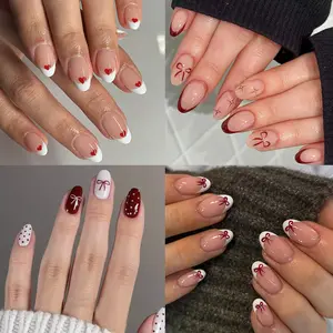 96pcs Short Oval Heart Bow False Nails Set, Removable Press-On Acrylic Nails, Y2K Style, Stylish Acrylic Nails, Perfect for Women, Valentine's Day, Fall Winter