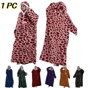 Leopard Print Apple Pocket Loungewear Blanket, Thickened Long Hooded Couple Home Clothes, New Teddy Fleece Wearable Blanket, Leopard Pattern Blanket, Cheetah Print Blanket