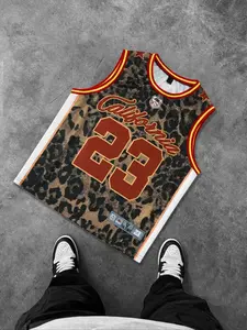 Men's Leopard Print Basketball Vest, Loose Casual Sporty Sleeveless Tank Top for Daily Outdoor Wear, Men's Clothes for Basketball Season, Athletic Activewear