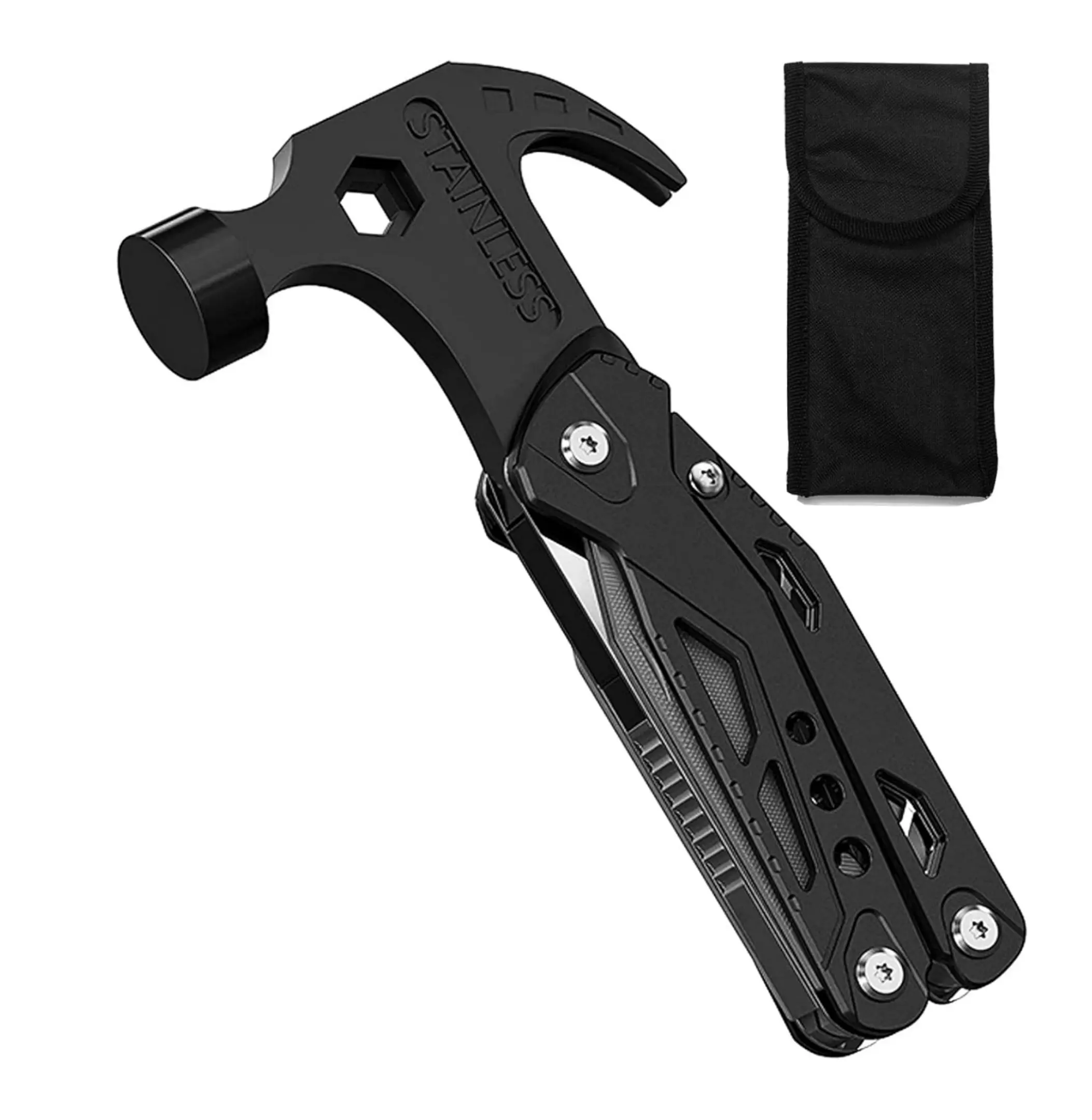 Multitool Hammer 14 in 1 Mini Hammer multitool with Pliers Claw Hammer Multi Tool with Screwdrivers, Multitool Pocket Clip, New Year & Birthday & Father Day Gift (Black)