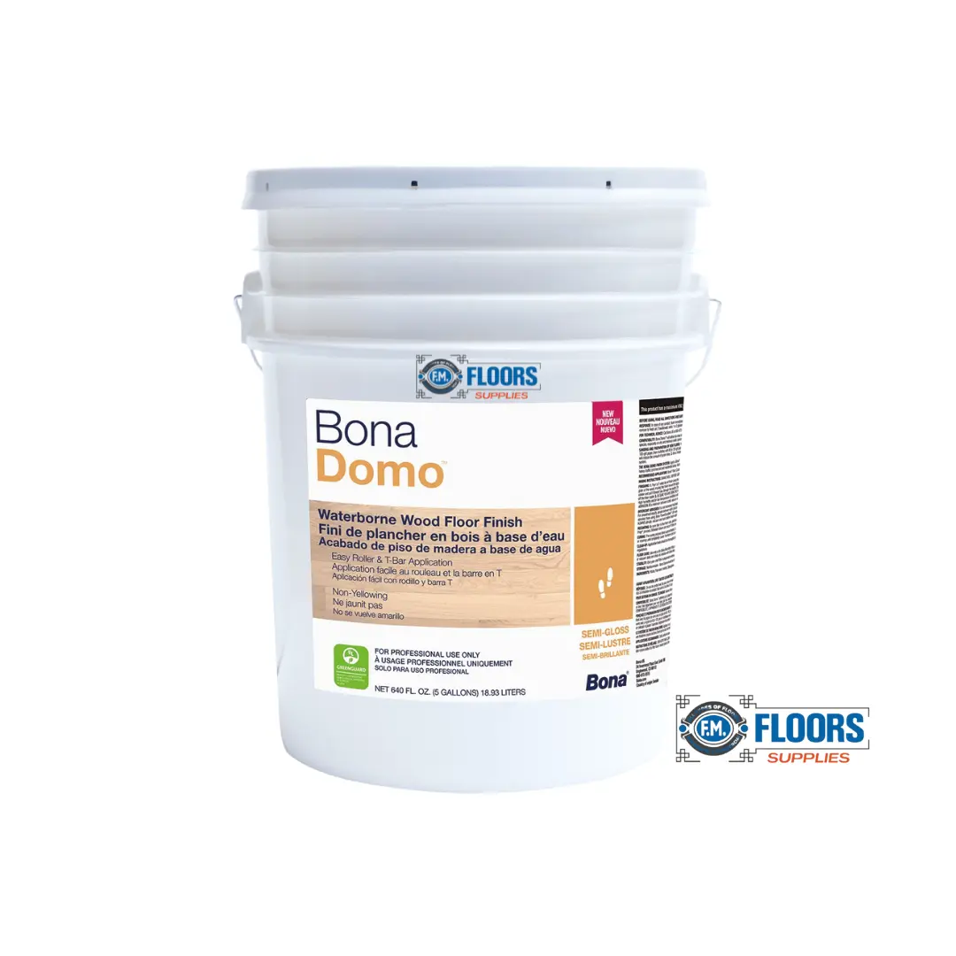 Bona Domo Semi-Gloss Protective Floor Finish, 5 gal, GREENGUARD Certified, Waterborne Non-Yellowing Formula, Low-VOCs, Low-Odor Indoor, Easy-to-Abrade, Suitable for Light Traffic Areas
