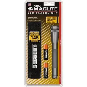 Maglite Mini Flashlight - White LED Bulb (97 Lumens), Gray Aluminum Body, 2 AA Alkaline Batteries Included, Model SP2209H