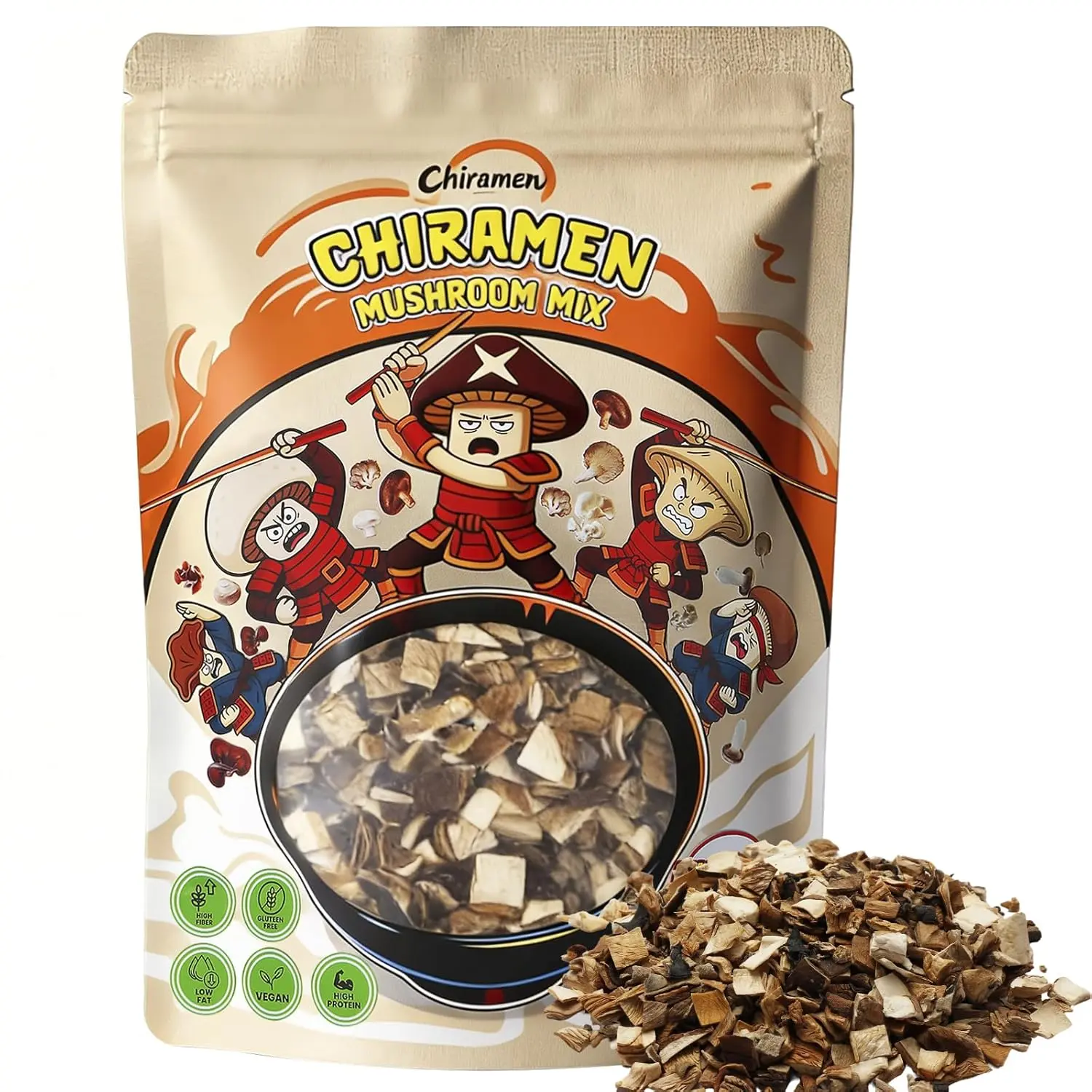 Chiramen Mushroom Mix Ramen Toppings, Oyster, Shiitake, King Oyster, Wood Ear, Button Mushroom, Perfect for Cup Noodles and Dehydrated Vegetables Soup