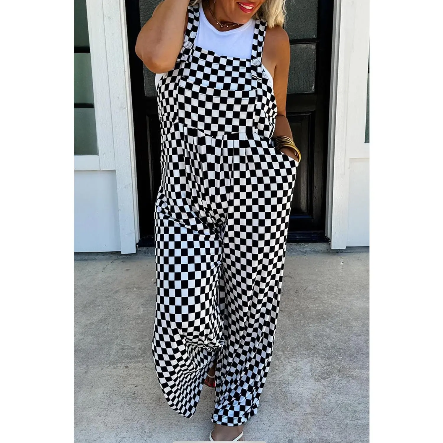 checkerboard overalls - TikTok Shop