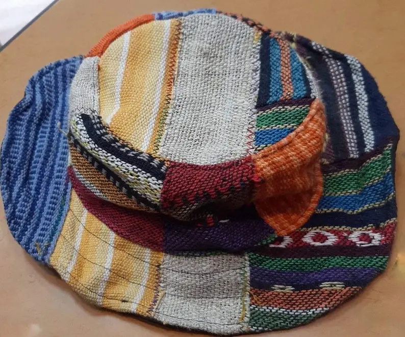 Patchwork bucket hat made of hemp