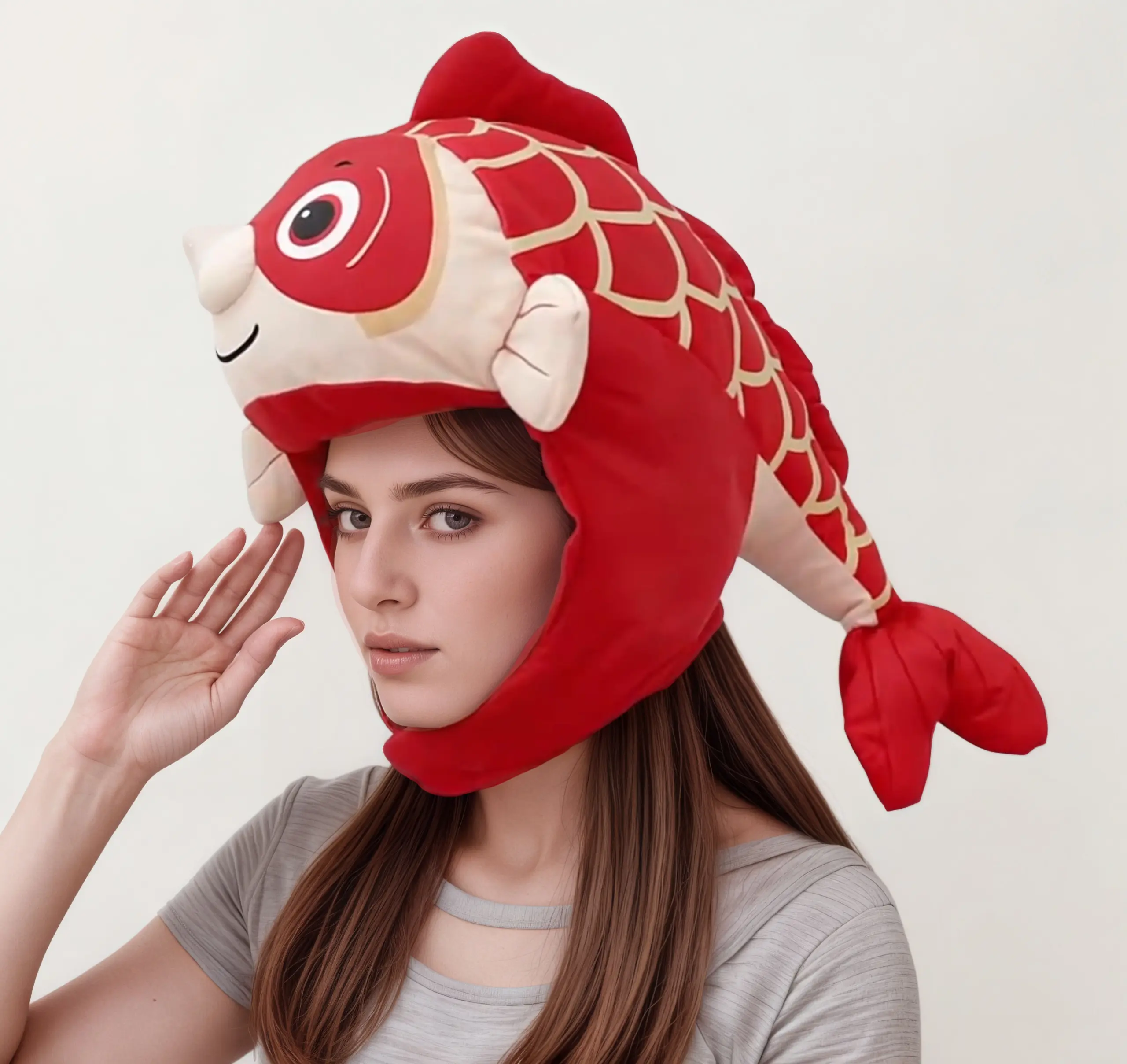 Goldfish headgear, marine life, ocean animal costume headband accessory, Halloween costume, funny fish hat, crazy party supplies, role-playing fish hat, suitable for adults and children, Halloween accessories