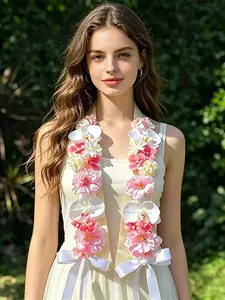 Faux Flower Hanging Neck Bridal Sash, Ceremonial & Photography Prop, Wedding Graduation Party Decor, Summer Vibe Accessory