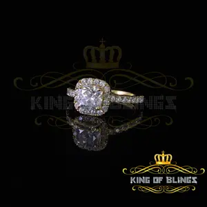 King Of Blings 10K Yellow Gold 2.50CT 'VVS' 'FL' D clr Moissonite Cushion Cut Ring S/7 Custom Label 20538Y-A299KOB Elegant Jewelry Gift