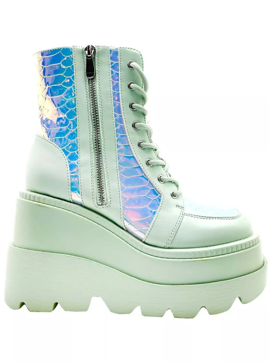 Holographic Platform Ankle Chunky Block Heels Boots