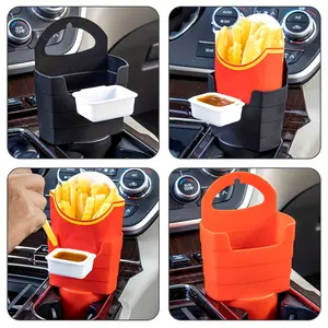 Portable 7.09-inch x 4.13-inch PVC potato and sauce rack with sauce container - suitable for all seasons, car cup holder/portable food rack/durable plastic