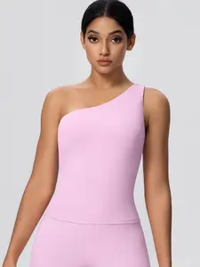 Women's Single Shoulder Sports Tank Top, Breathable Quick Dry Sleeveless Yoga Shirt, Plain Slim Fit Asymmetrical Design for Training Pilates, Yoga Sports Vest