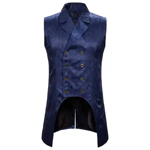 Lapel Collar Tail Coat For AdultLong Vest Vintage Victorian Dress Vest Punk Men Paisley Sleeveless