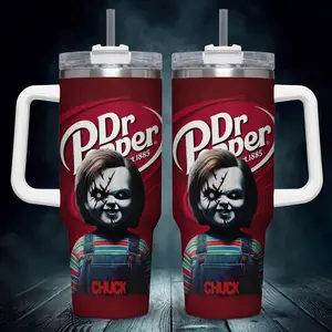 Pepper Est. 1885 Chucky 40oz Tumbler With Handle & Straw, Horror Movie Inspired Stainless Steel Travel Mug, Killer Doll Chuck Graphic Cup, Halloween Drinkware, Spooky Gothic Gift For Soda Fans, Horror Lover, Coffee Cup, Insulated Flasks Tiktok 2026