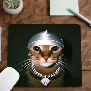 Glamorous Hip-Hop Cat Themed Square mouse pad, Aesthetic Desktop Decorative Protective Pad, Rubber Anti-slip Lockedge Work Pad, Small Size Suitable for Laptop, Desktop Computer Games, Work, Family，a good gift for friends