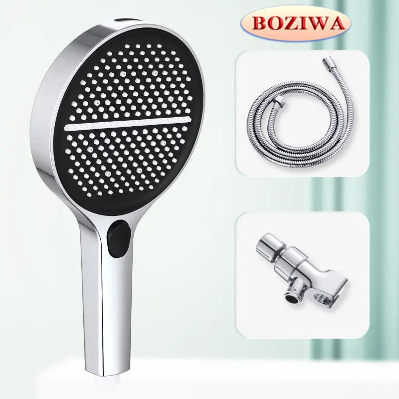 Modern 5.9-inch Large Panel Handheld Shower Head with Soft Silicone Nozzles, 4 Spray Modes (Water-Saving, Mist, Pulse, Jet), 59-inch Hose, Bracket, Universal Connector, Easy Installation (Black, Silver)