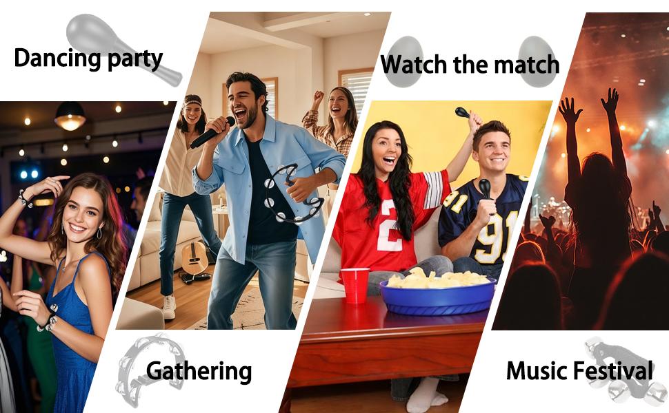 11pcs Tambourine Set, Half Moon Tambourine, Wrist Bells, Maracas, Rhythm Sticks, Reflective Handheld Tambourines, Percussion Instrument for Adults Church School Party And Karaoke.