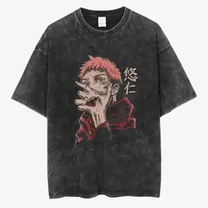 Jujutsu Kaisen Yuji Itadori Sukuna Oversized T-Shirt | Vintage Washed Retro Anime Graphic Tee for Men Women Teens