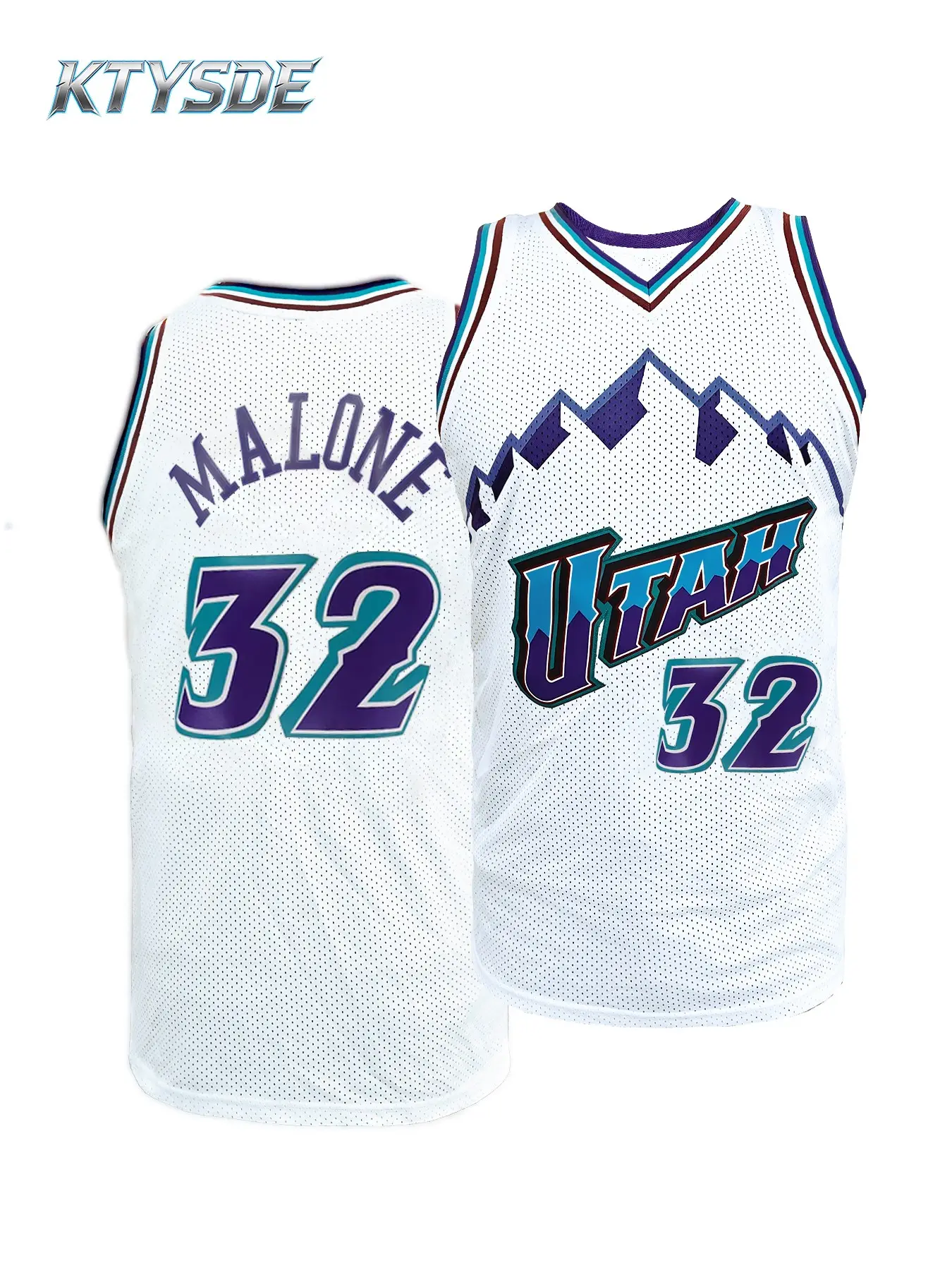 KTYSDE Men's Utah #32 Karl Malone Basketball Throwback Jersey, Vintage Retro Gradient Mesh Embroidered Breathable Sleeveless Sports Tank Top, Classic Fan Edition Basketball Uniform for Training, Game, Daily Wear, Collection & Gift Clothing