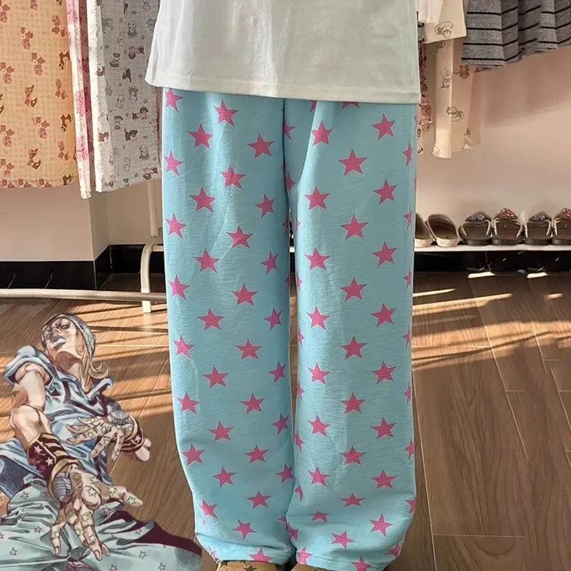Anime JOJO STEEL BALL RUN Jonathan Joestar Cosplay Pants Costume Blue Casual Pants Summer Home Pajamas Clothes