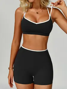 Women's Sporty High-Waisted Sleeveless Short Set, Backless Design, Above-The-Knee Cut, Ideal for Yoga & Daily Wear, Stretchy Suit Set, Sportswear For Gym, Yoga Clothes Set, Workout Running Outfits, Fitness Sportswear Set, Pilates Outfits