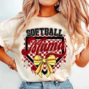 Leopard Glitter Softball Mama T-shirt, Checkered Softball Coquette Bow Tee, Stylish Softball Mom Gift
