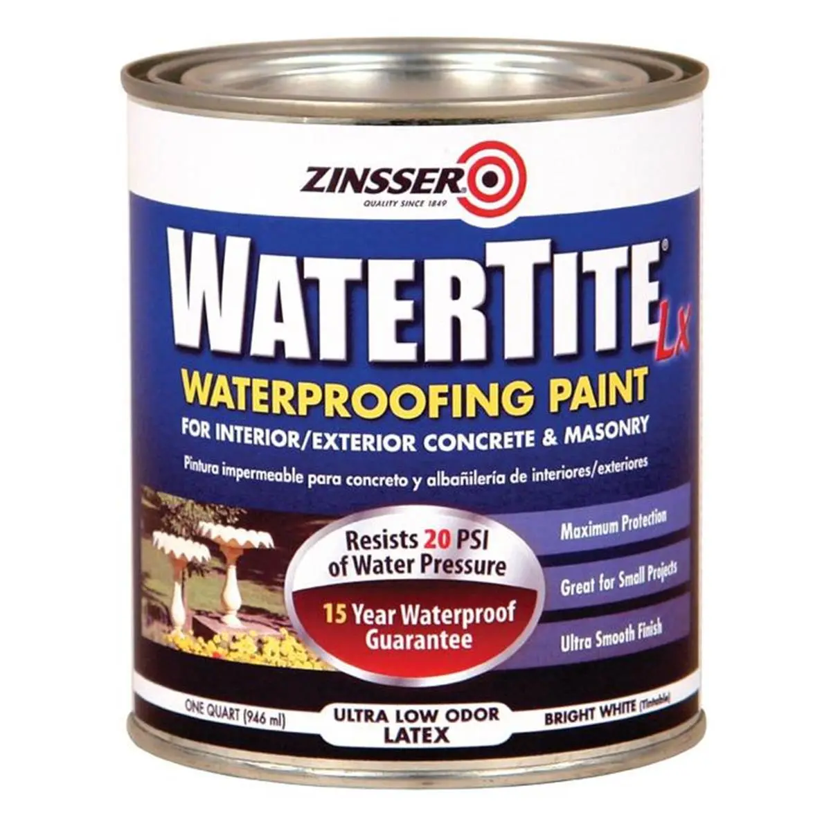 212 MAIN Rust-Oleum 1601186 1 qt Watertite Waterproof Latex-Base White Automotive & Motorcycle Paint, Compatible with Drywall, Concrete/Masonry, Interior & Exterior Surfaces